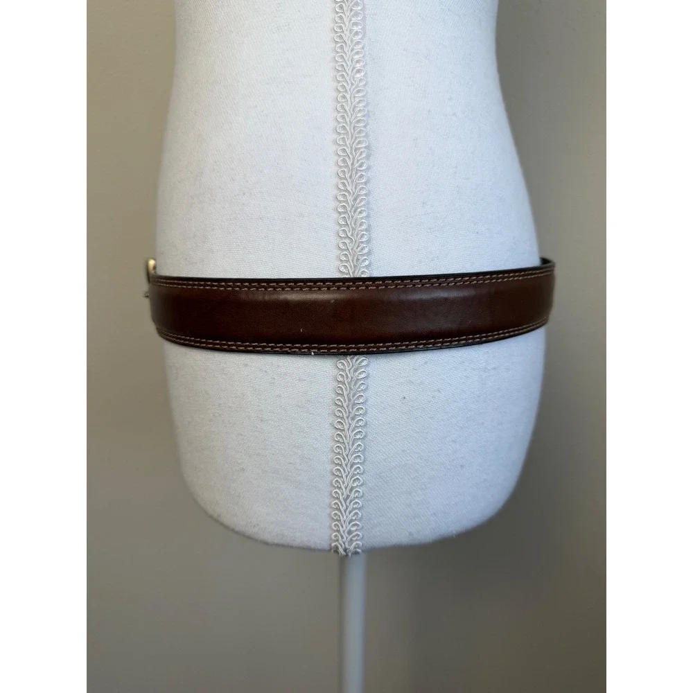 Dockers Mens Genuine Leather Belt Brown Contrast Stitch Brass 34-36 Old Money